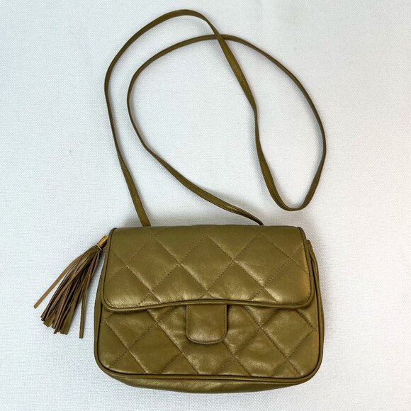 Jay Herbert Handbags - VINTAGE Jay Herbert New York Gold Quilted Leather Crossbody Shoulder Bag Purse